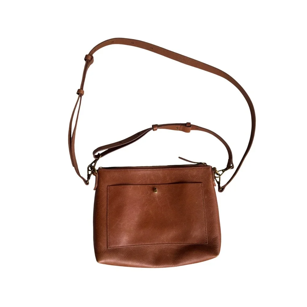 Madewell Transport Crossbody Bag English Saddle Brown Leather Zip Top - Picture 1 of 6